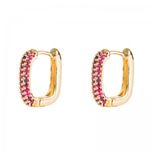 ins regenboog serie Europese en Amerikaanse stijl vrouwelijke oorbellen geometrische koper vergulde micro-ingelegd kleurrijke zirkoon hip-hop oorbellen