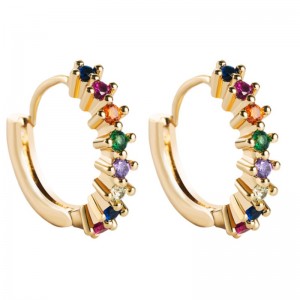 Oorbellen Europese en Amerikaanse grensoverschrijdende bronnen ingelegd kleurrijke zirkoon geometrische ronde oorbellen hiphop koper vergulde sieraden