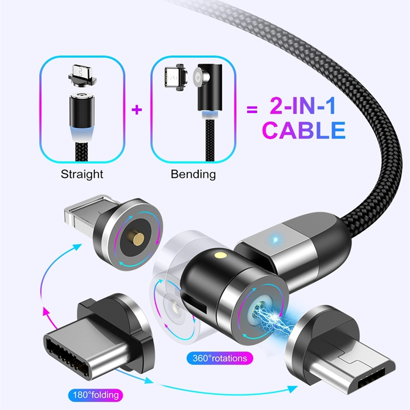 2e Gen 540 Rotatie Micro USB Type C Magnetische oplaadkabel Nylon Gevlochten Magnetische Snelle oplaadbare USB-kabel