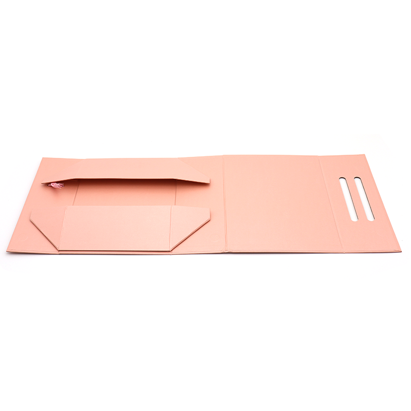 Aangepaste logo gedrukt vouwen papier platte pak cosmetische gift verpakking roze magnetische dozen met handvat