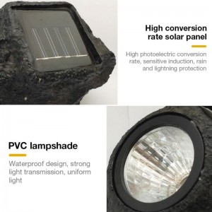 Outdoor LED Rocky Lamp 4 LED Solar Landscape Stone Garden Gazon Light