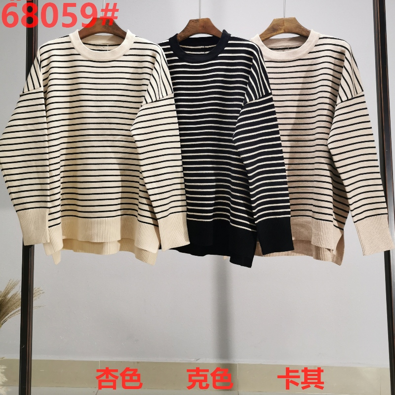 Mode Trend Eenvoudige Casual Joker Basic Brei Striped Top 68059#