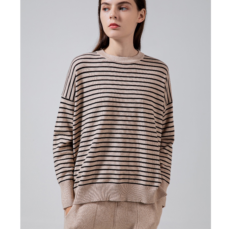 Mode Trend Eenvoudige Casual Joker Basic Brei Striped Top 68059#