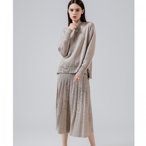 Mode trends Casual veelzijdige lucht gebreide geplooide rok set van twee stukken 69022#