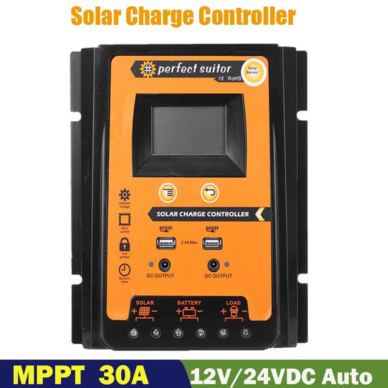 PWM 30A 12V 24VDC Solar Charge Battery Regulator Controller Solar Panel met Dual USB-uitvoer LCD-scherm