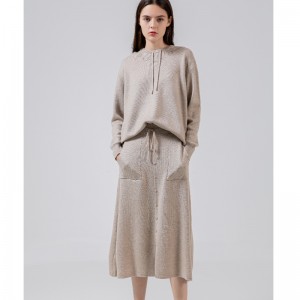 Casual wollen gebreide tweedelige hoodie set 69027#