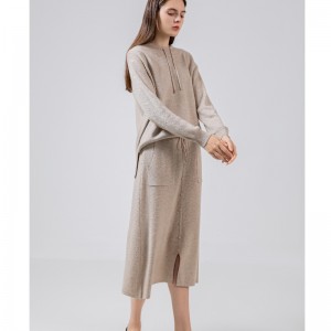 Casual wollen gebreide tweedelige hoodie set 69027#