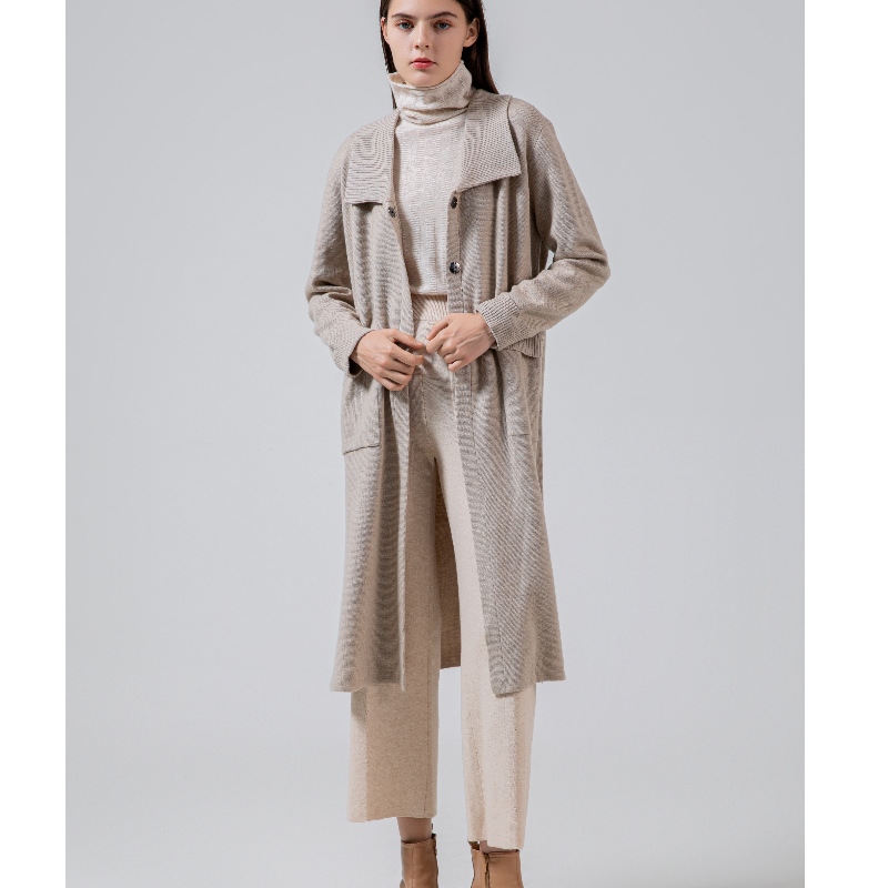 Modieuze casual gebreide lange vest met wollen revers 69035#
