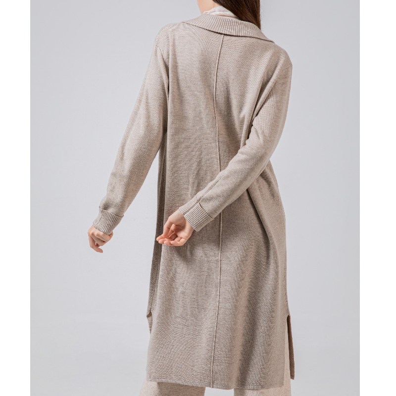 Modieuze casual gebreide lange vest met wollen revers 69035#