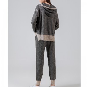 Modieuze casual sporten stijl gebreide trui twee stuk hoodie set 69053#