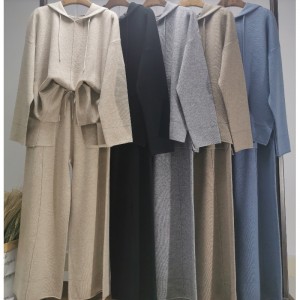 Fashionale, eenvoudig wollen trui, twee stukjes capuchon set 69056\\-felt35;