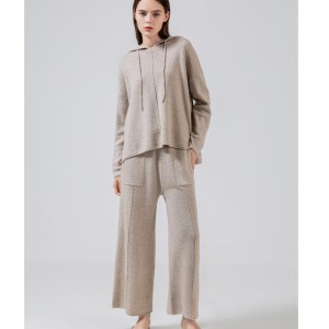 Fashionale, eenvoudig wollen trui, twee stukjes capuchon set 69056\\-felt35;