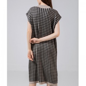 Modieuze casual eenvoudige wollen trui Duizend vogelkast Half hoge kraag vest jurk 69065#