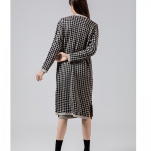 Modieuze Casual Joker Qianbirdcheck Wol Gebreide Lange Cardigan Jas 69069#