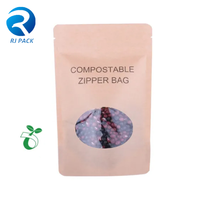 100% composteerbare warmte-hersluitbare hoge barrière voedsel verpakking stand-up pouch kraft tas
