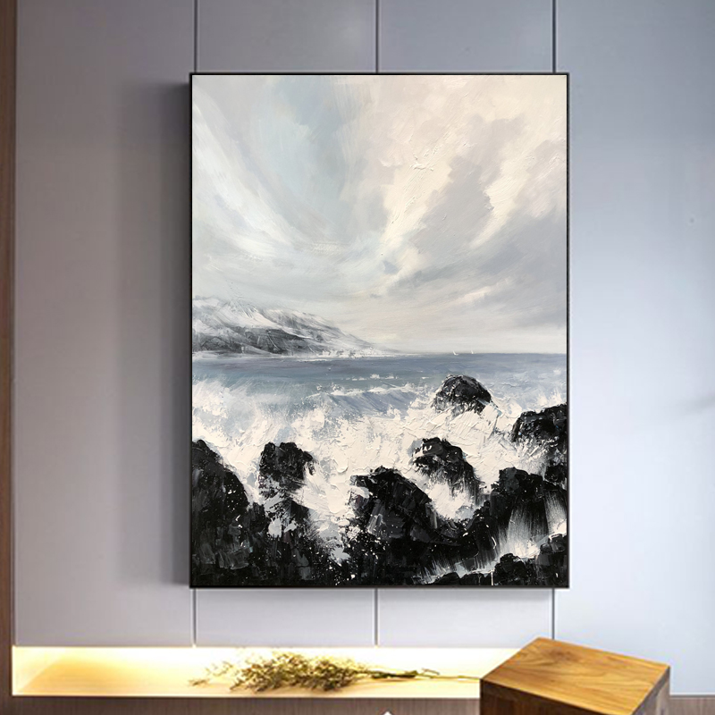 Moderne landschap wanddecoratie schilderij abstracte handgemaakte zee olieverfschilderij