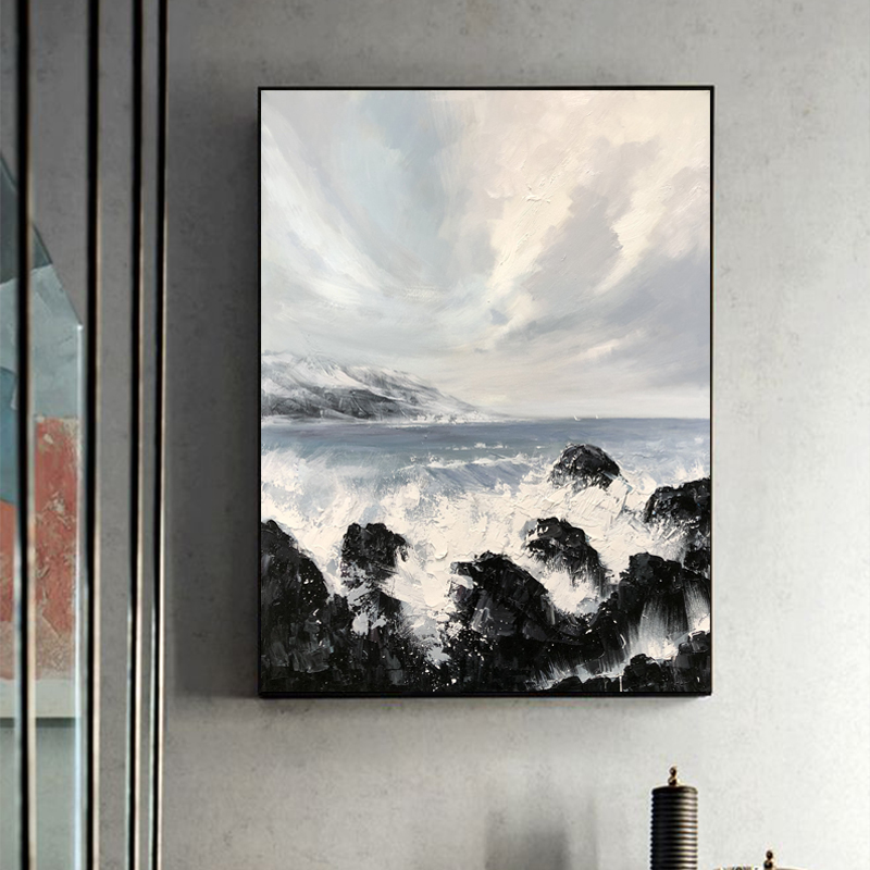 Moderne landschap wanddecoratie schilderij abstracte handgemaakte zee olieverfschilderij