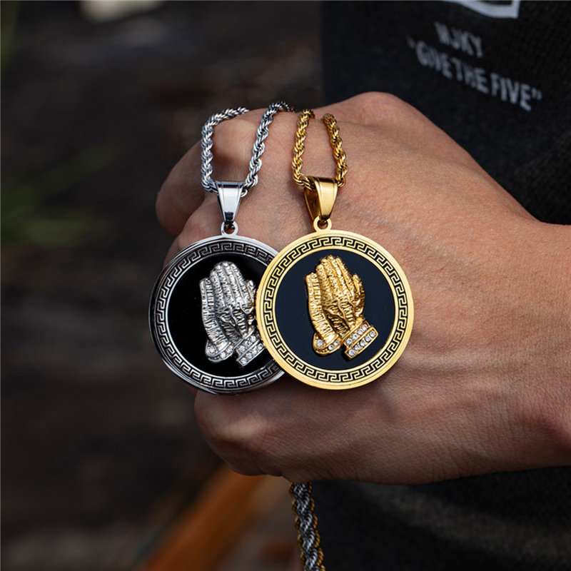 Hip-hop dubbel-palm ronde kaart ketting