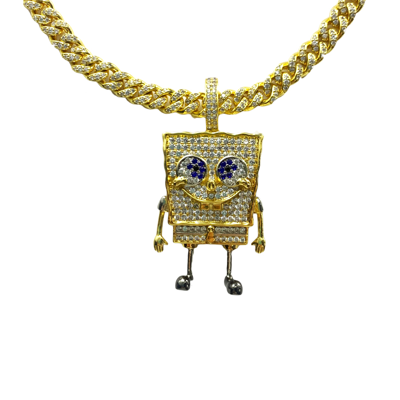 Mode Cartoon Spongebob Squarepants Ingelaid Zirkoon Hanger Hip Hop Street Trend Necklace