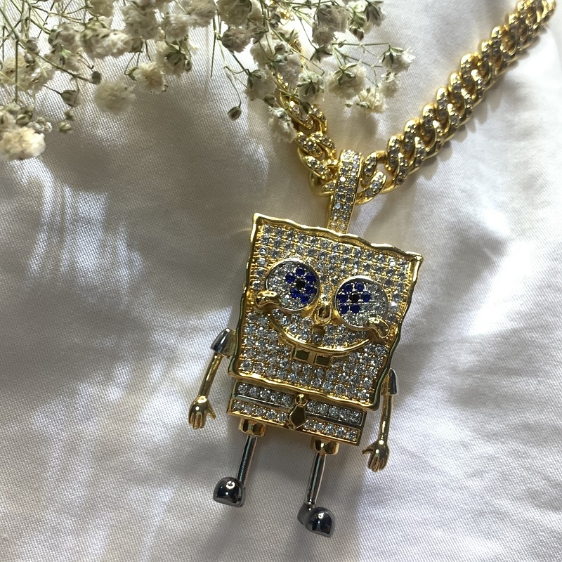 Mode Cartoon Spongebob Squarepants Ingelaid Zirkoon Hanger Hip Hop Street Trend Necklace