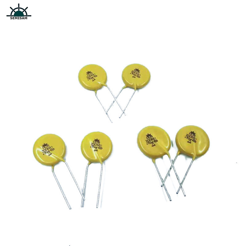 China ODM grote macht, beschermende donder gele mov 20mm 10% HVR20D681K zinkoxide-varistor voor voedingsapparatuur