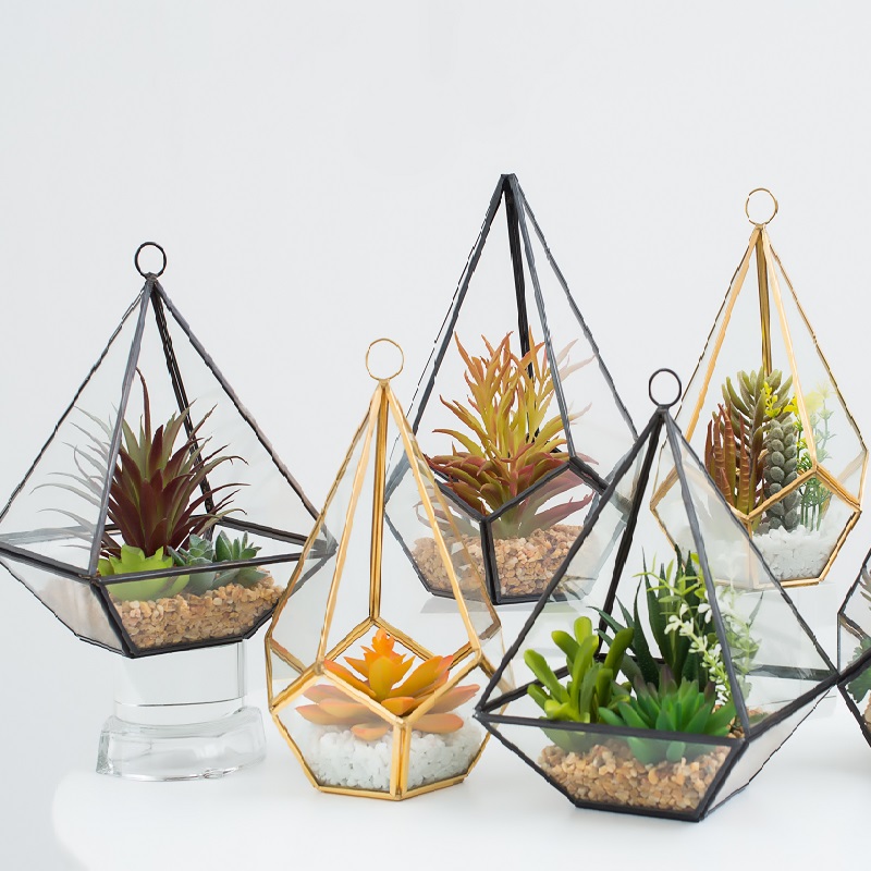 Ingemaakte kunstmatige succulent in glaswaren
