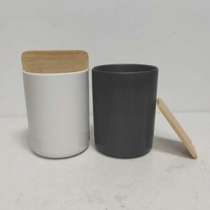 Groothandel rond met houten verdeelde keramische stoneware-gebruiksvoorwerp houder