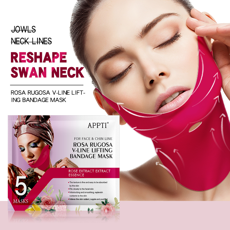 Appti Rose Rugosa V-Line Lifting Bandage Masker Gezicht Afslanken Strap Schoonheid Dubbele Chin Reducer Hydrogel Facial Mask om de kin op te tillen en de huid vast te draaien