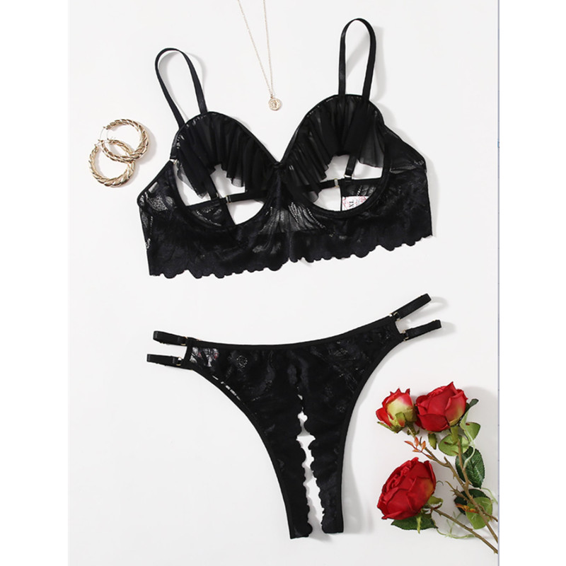 Nieuwe Hot Fashion Black Uitgehold Kant Mesh Vrouwen Mini Dress Sexy Lingeri