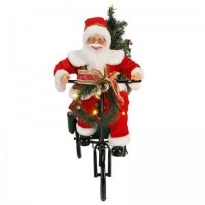 45 cm Santa Claus zittend op driewieler verlichting Kerst decoratie beeldje collectie stof vakantie festival aangepaste item
