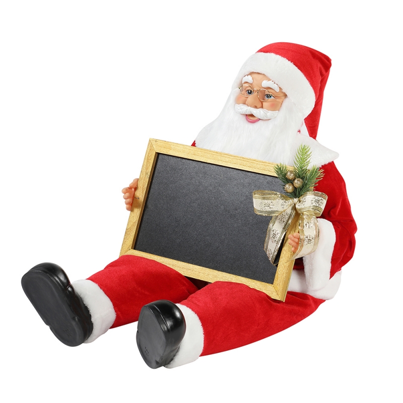 60/80cm Kerstzitting Santa Claus met BlackBoad Vakantie Muzikale Ornament Decoratie Figurine Collection Traditionele Kerstmis