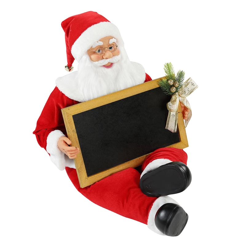 60/80cm Kerstzitting Santa Claus met BlackBoad Vakantie Muzikale Ornament Decoratie Figurine Collection Traditionele Kerstmis