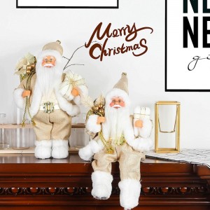 12 inch zitten gouden Santa Claus figurine met gift tas bladeren en doos dragen witte schoenen kerst vakantie decoratie