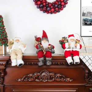 12 inch zitten gouden Santa Claus figurine met gift tas bladeren en doos dragen witte schoenen kerst vakantie decoratie