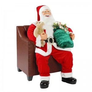 100cm Kerstmis geanimeerde sofa Santa Claus met verlichting Muzikale Ornament Decoratie Traditionele vakantie Figurine Collection