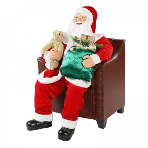 100cm Kerstmis geanimeerde sofa Santa Claus met verlichting Muzikale Ornament Decoratie Traditionele vakantie Figurine Collection
