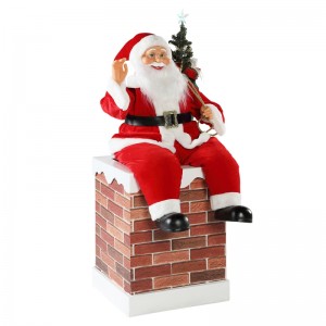 60/100cm Kerstschoorsteen geanimeerde Santa Claus met verlichting Musical Ornament Decoration Figurine Collection Holiday K/D