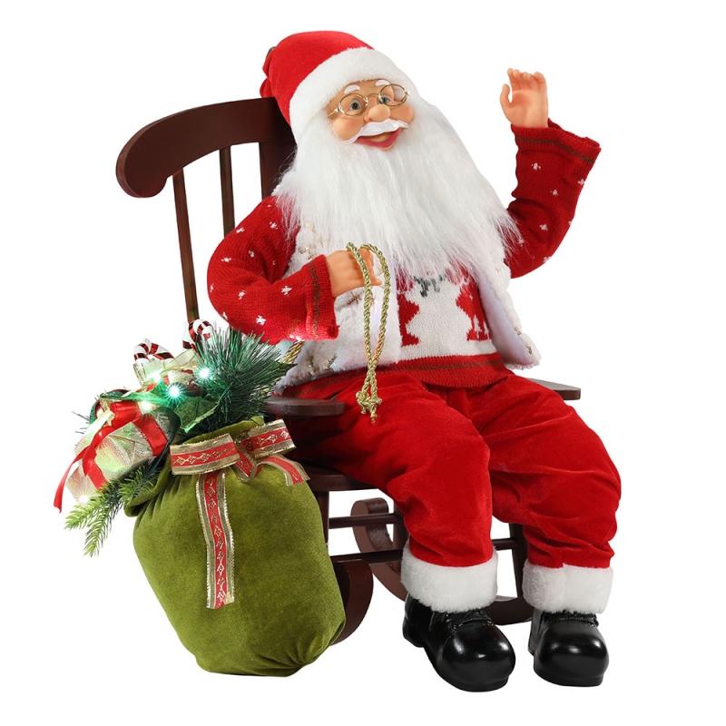 55 cm stoel geanimeerde Santa Claus met licht kerst ornament figurine decoratie xmas poppen vakantie collectie thuis geschenken