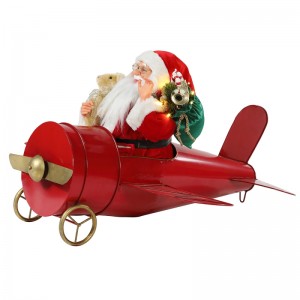80 cm Kerstmis muzikale geanimeerde Santa Claus zittende rode vliegtuig decoratie beeldje klassieke vakantie ornament geschenken collectie