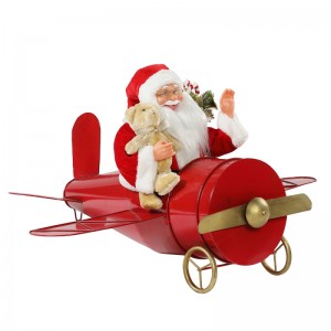 80 cm Kerstmis muzikale geanimeerde Santa Claus zittende rode vliegtuig decoratie beeldje klassieke vakantie ornament geschenken collectie