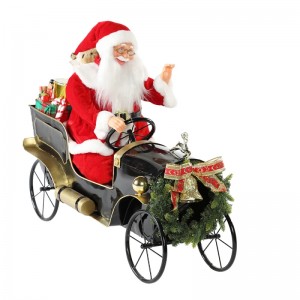 80cm Animated Christmas Car Santa Claus met verlichting Muzikale Ornament Decoration Holiday Figurine Collection Traditionele Kerstmis