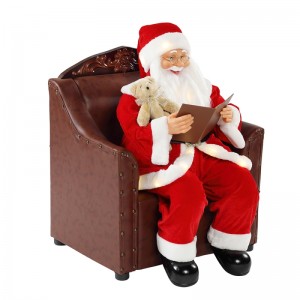 80 cm Sofa Santa Claus met verlichting Muzikale Ornament Kerstdecoratie vakantie Figurine Collection Traditionele Kerstmis