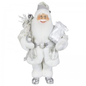 Noble 45cm Kerstdecoratie Standing Santa Claus in Silver Xmas Tree Ornaments levert Traditional Holiday Figurine
