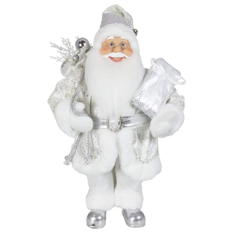 Noble 45cm Kerstdecoratie Standing Santa Claus in Silver Xmas Tree Ornaments levert Traditional Holiday Figurine