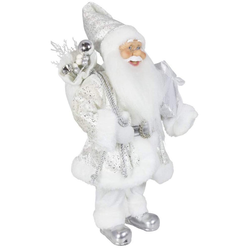 Noble 45cm Kerstdecoratie Standing Santa Claus in Silver Xmas Tree Ornaments levert Traditional Holiday Figurine