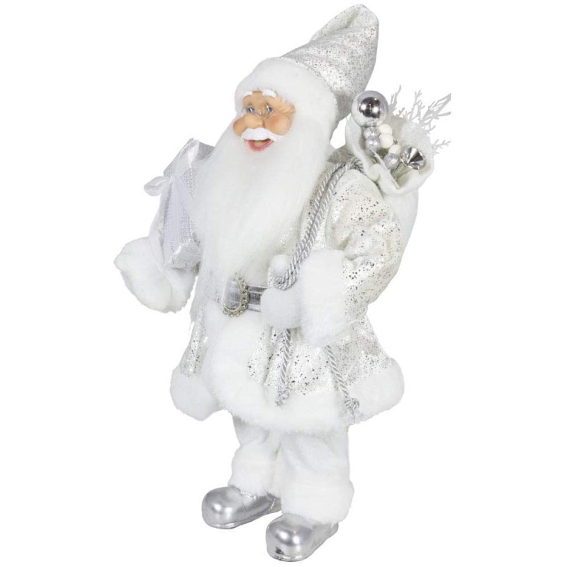 Noble 45cm Kerstdecoratie Standing Santa Claus in Silver Xmas Tree Ornaments levert Traditional Holiday Figurine