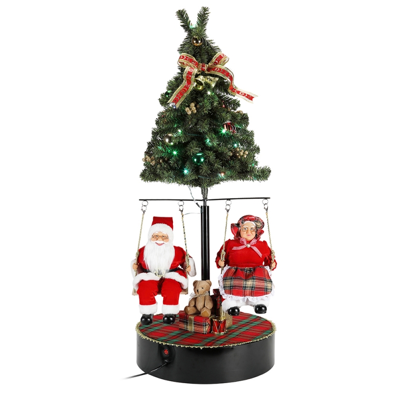 120 cm Kerstmis roteren de boom Santa Claus met muzikale ornament decoratie festival vakantie figurine collectie traditioneel
