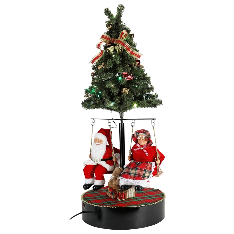 120 cm Kerstmis roteren de boom Santa Claus met muzikale ornament decoratie festival vakantie figurine collectie traditioneel