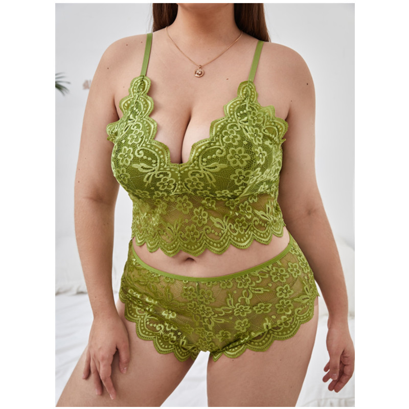 Geborduurde kant grote maat transparant back cross strappy sexy lingerie plus size vrouwen 2022