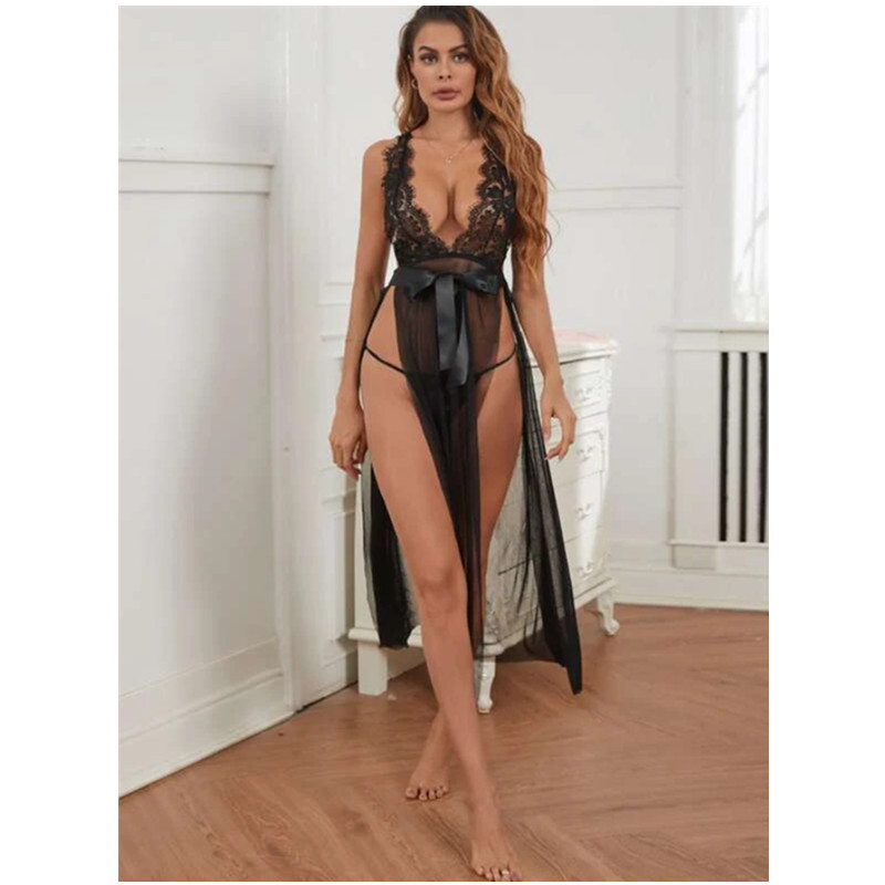 Sexy Lingeries Robe voor Vrouwen See Through Dress Lace Town Open Sheer Mesh Kimono